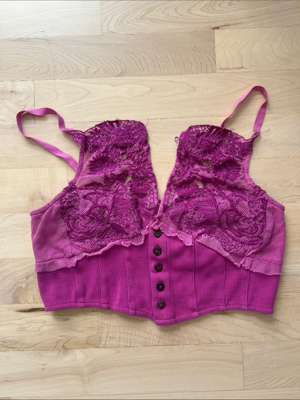 Free People Pink Lace-Trim Button-Front Bralette crop top